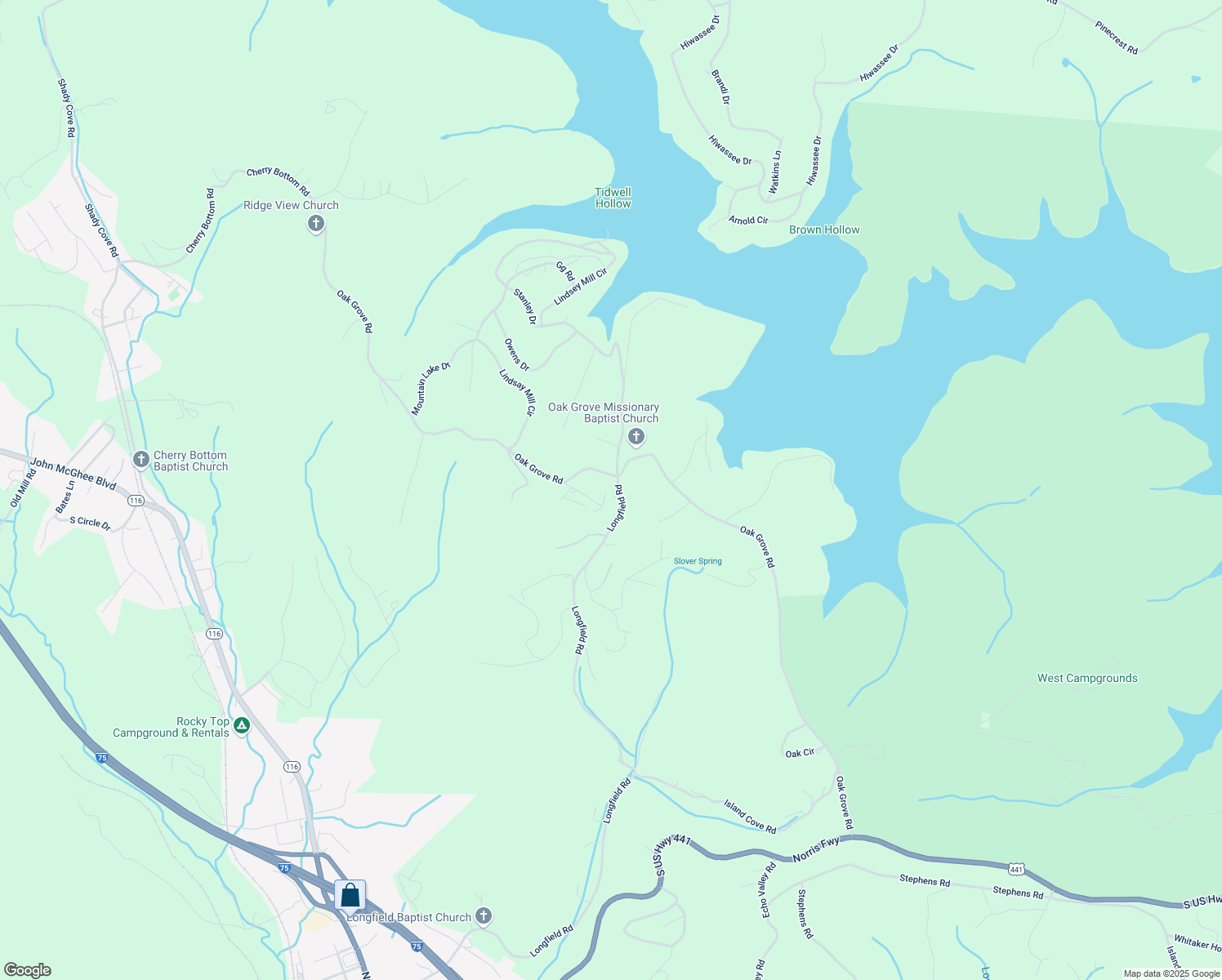 map of restaurants, bars, coffee shops, grocery stores, and more near 422 Wilson Lane in Rocky Top