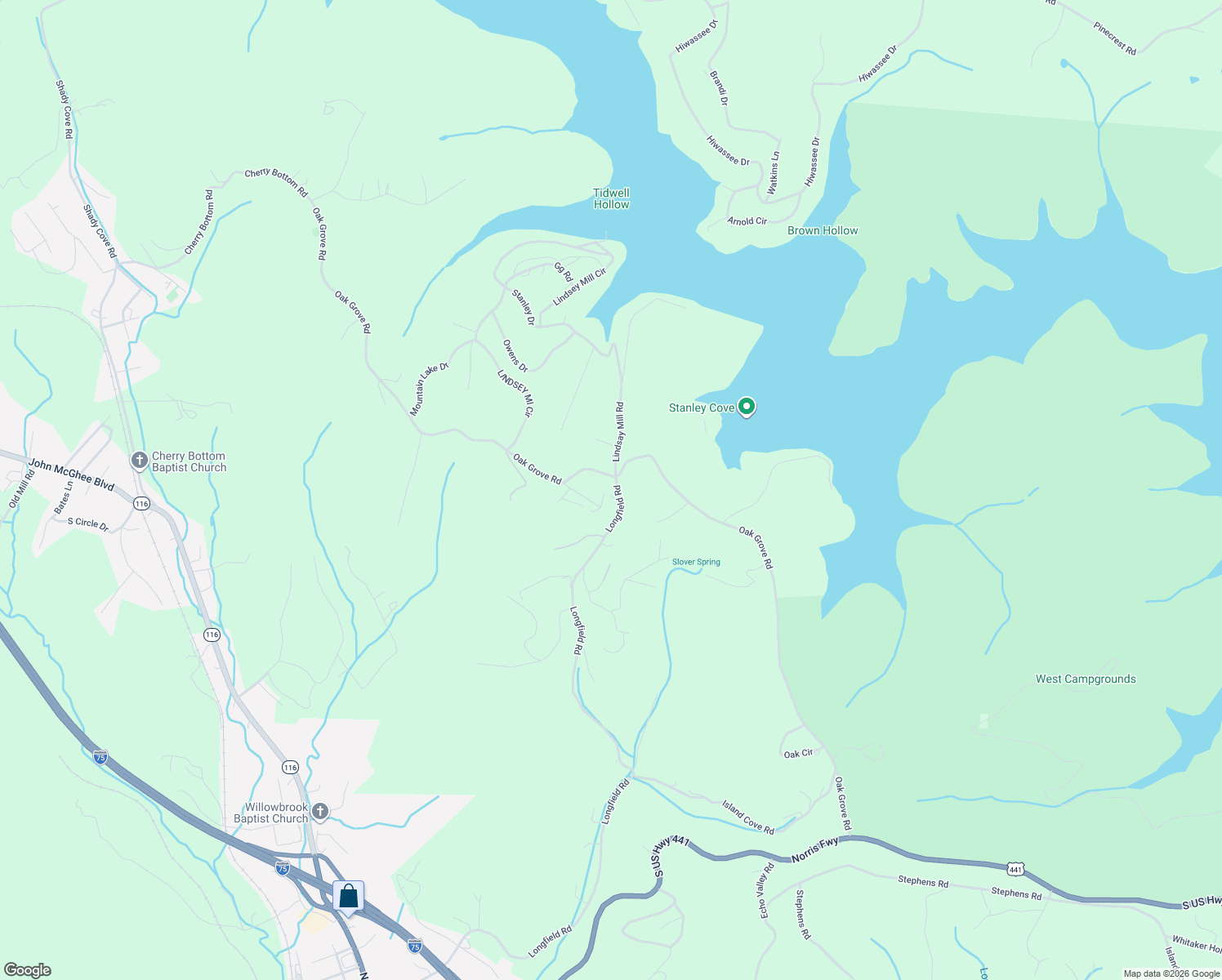 map of restaurants, bars, coffee shops, grocery stores, and more near 422 Wilson Lane in Rocky Top