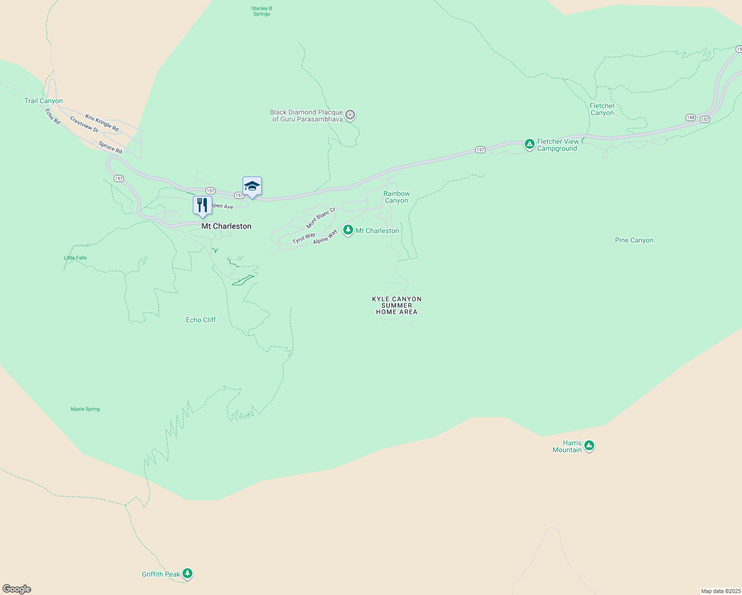 map of restaurants, bars, coffee shops, grocery stores, and more near 525 Snow Fall Trail in Mount Charleston