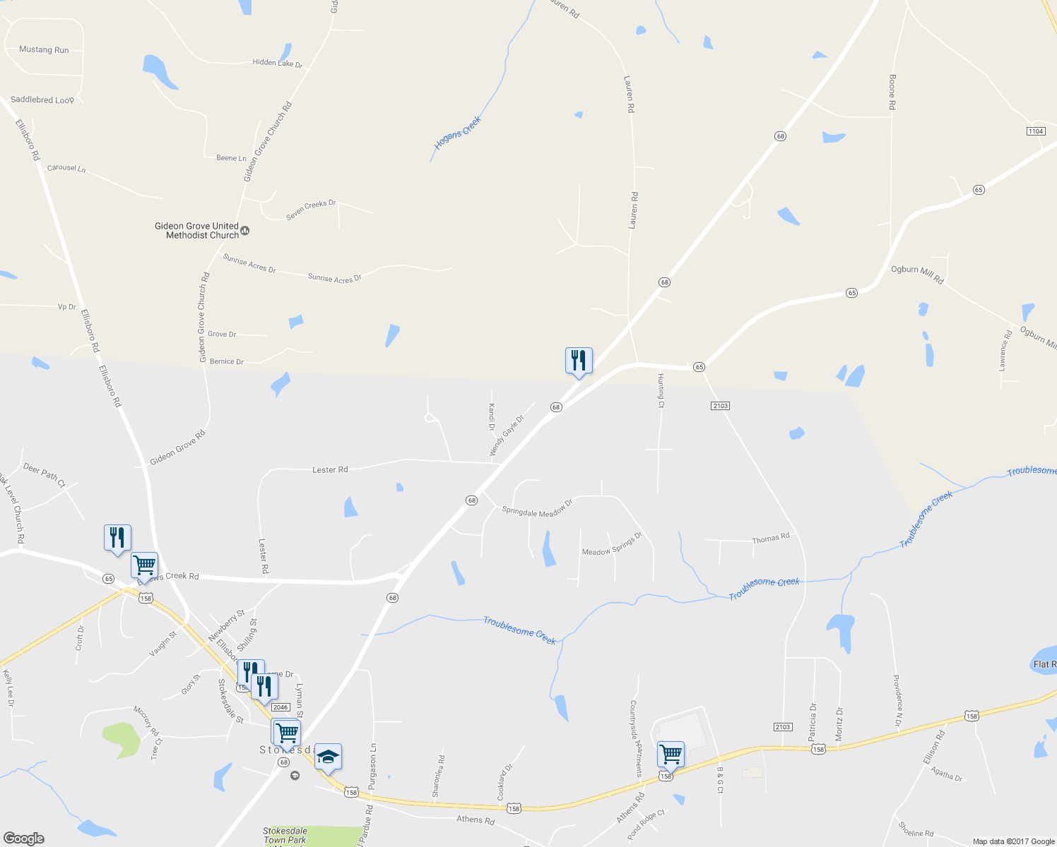 map of restaurants, bars, coffee shops, grocery stores, and more near 8210 Wendy Gayle Drive in Stokesdale