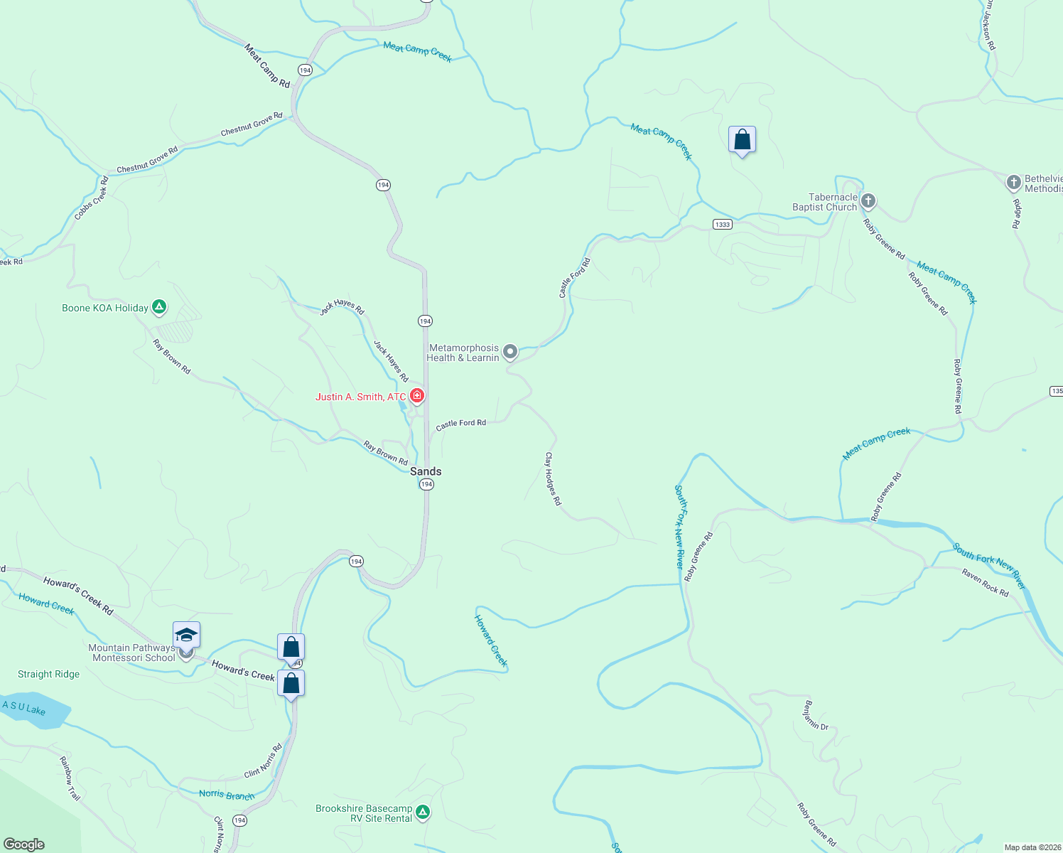 map of restaurants, bars, coffee shops, grocery stores, and more near 154 Clay Hodges Road in Boone