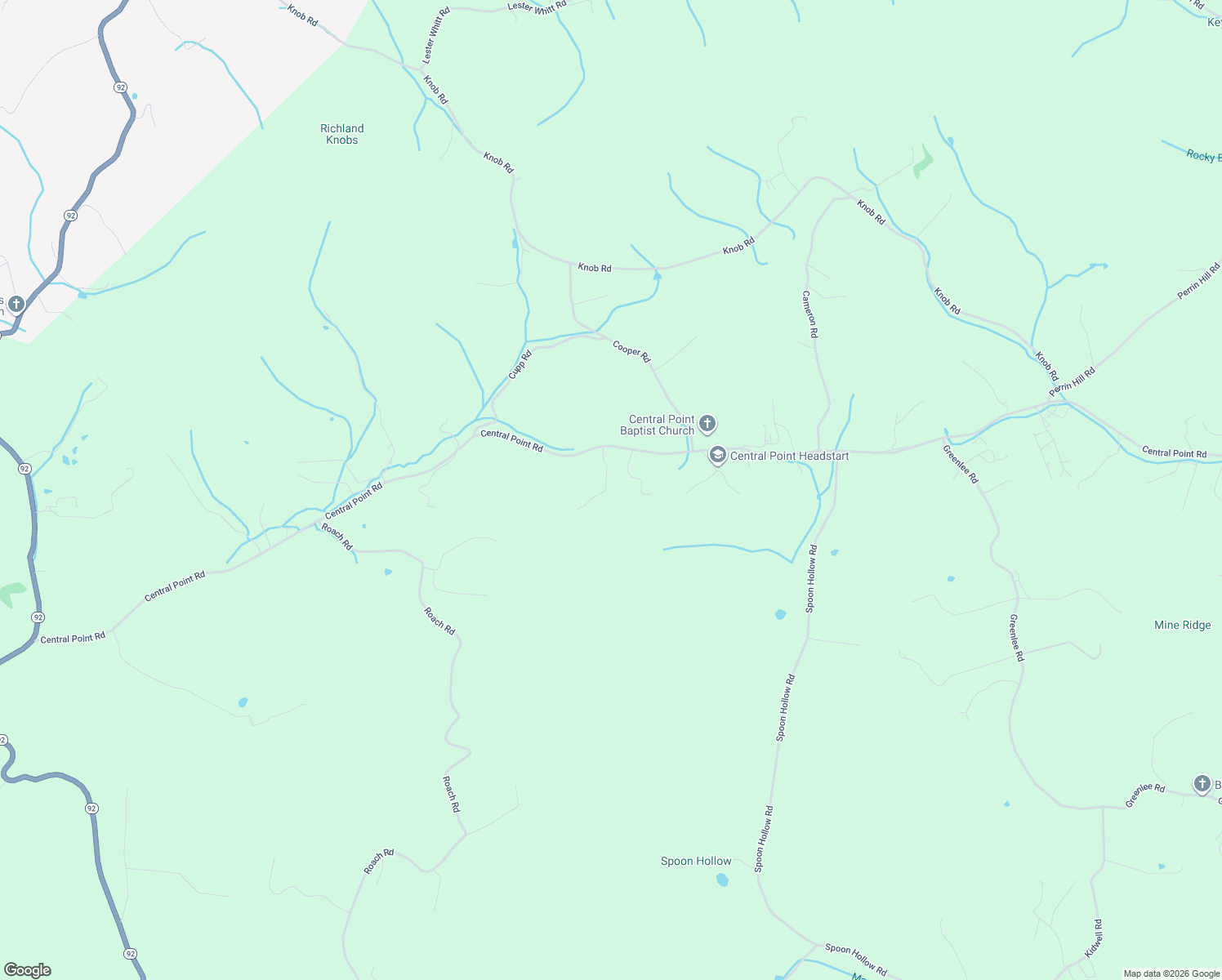 map of restaurants, bars, coffee shops, grocery stores, and more near 1594 Central Point Road in Rutledge