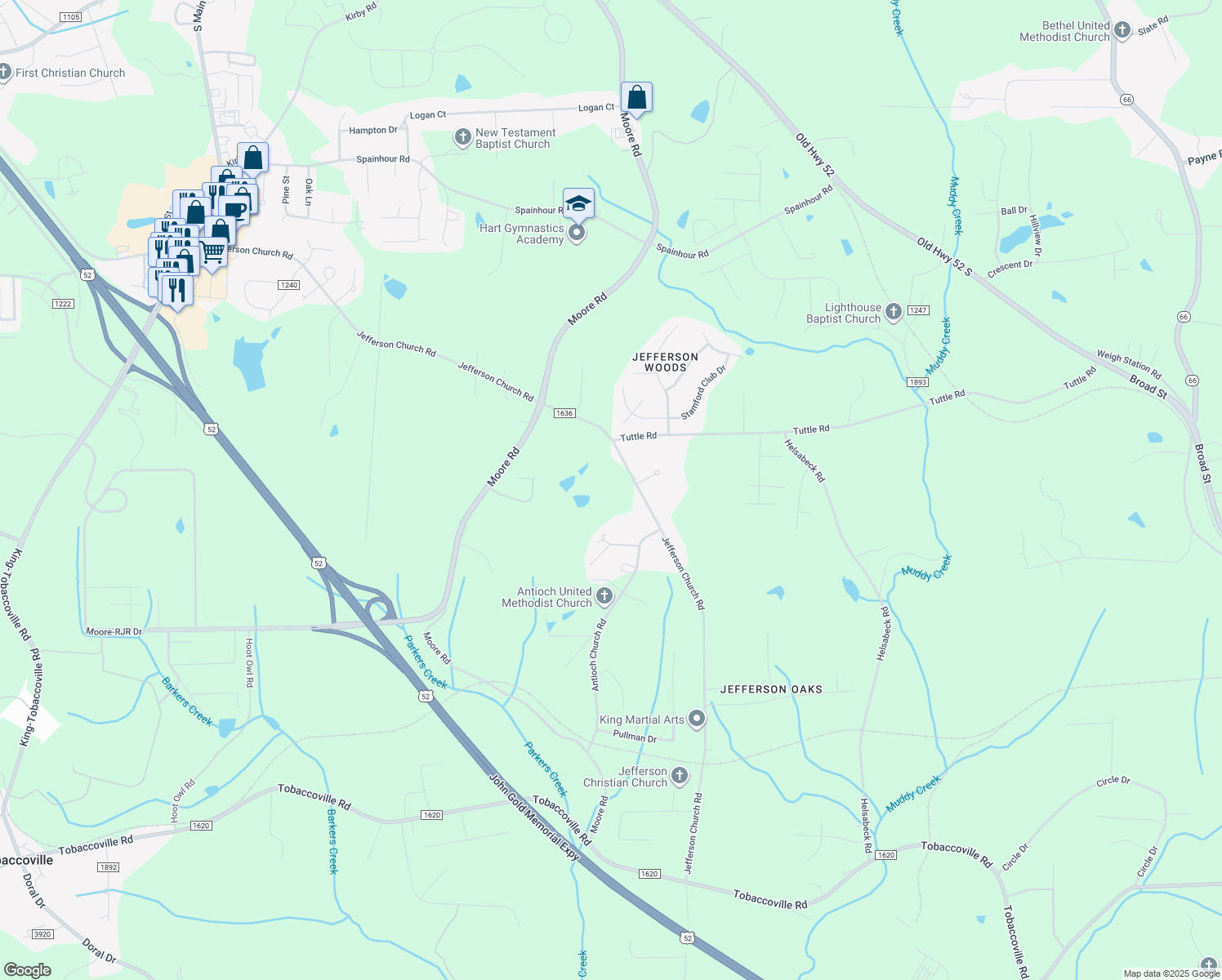 map of restaurants, bars, coffee shops, grocery stores, and more near 9046 Jefferson Church Road in Rural Hall