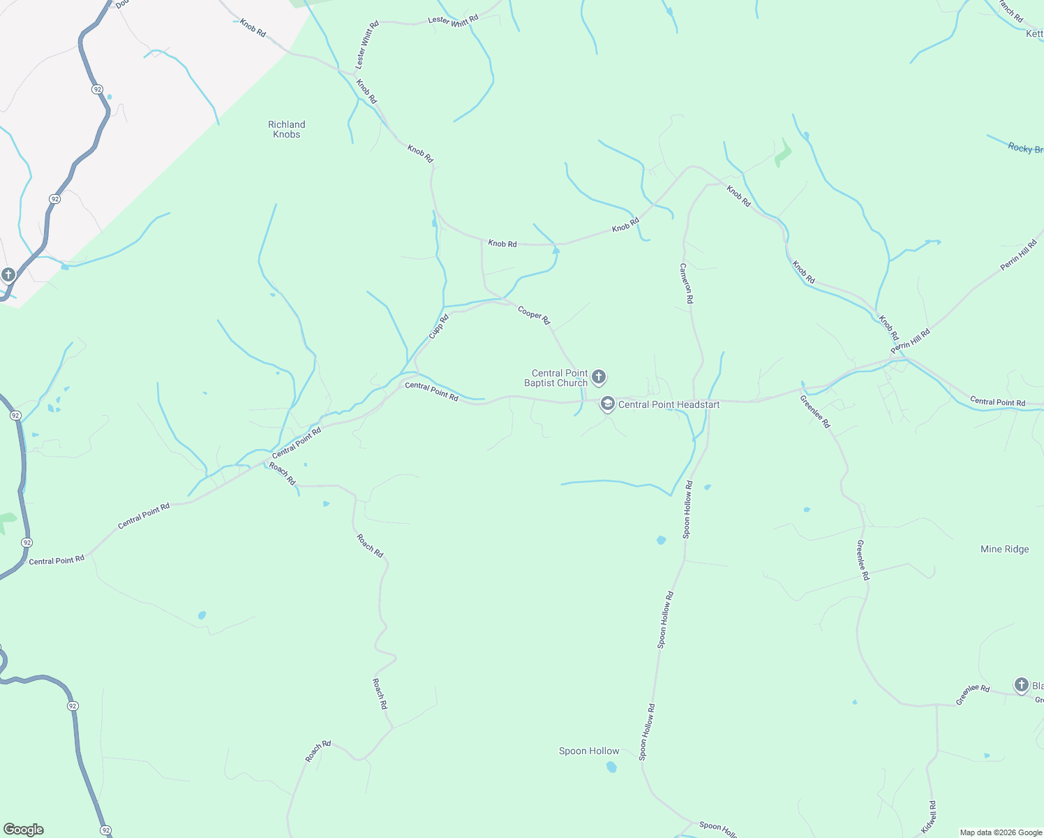 map of restaurants, bars, coffee shops, grocery stores, and more near 1594 Central Point Road in Rutledge