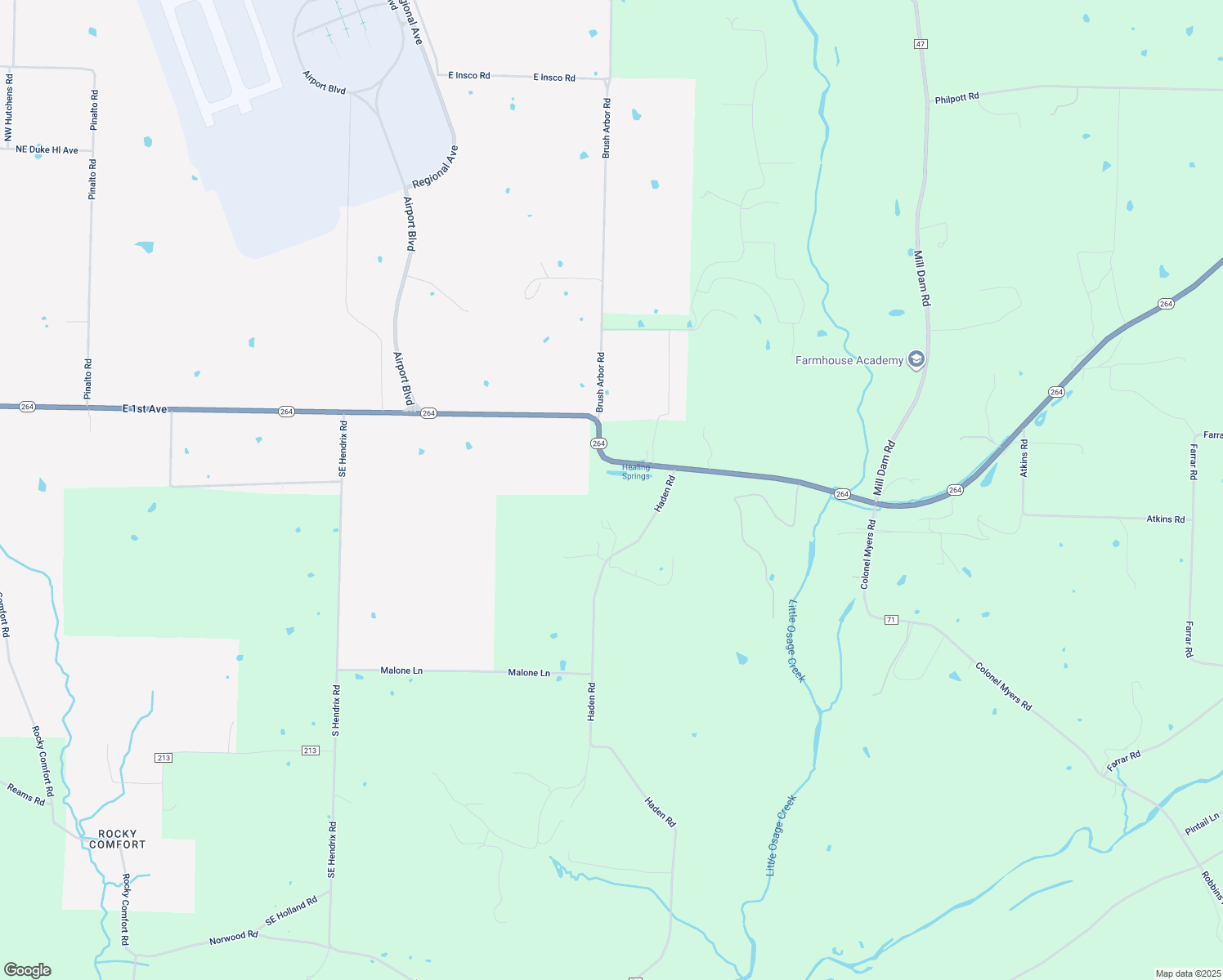 map of restaurants, bars, coffee shops, grocery stores, and more near 11381 Arkansas 264 in Bentonville