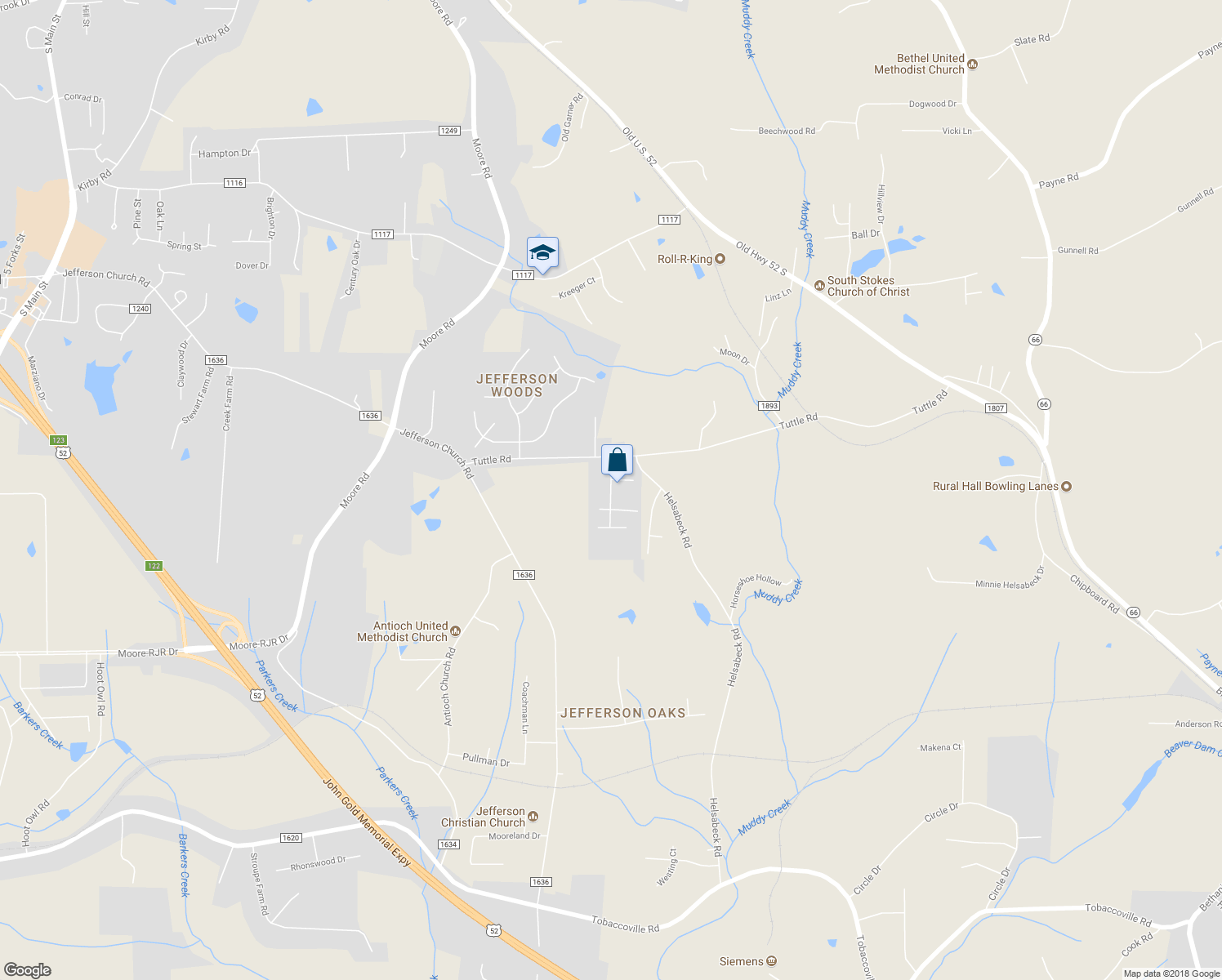 map of restaurants, bars, coffee shops, grocery stores, and more near 9516 Jefferson Valley Drive in Rural Hall