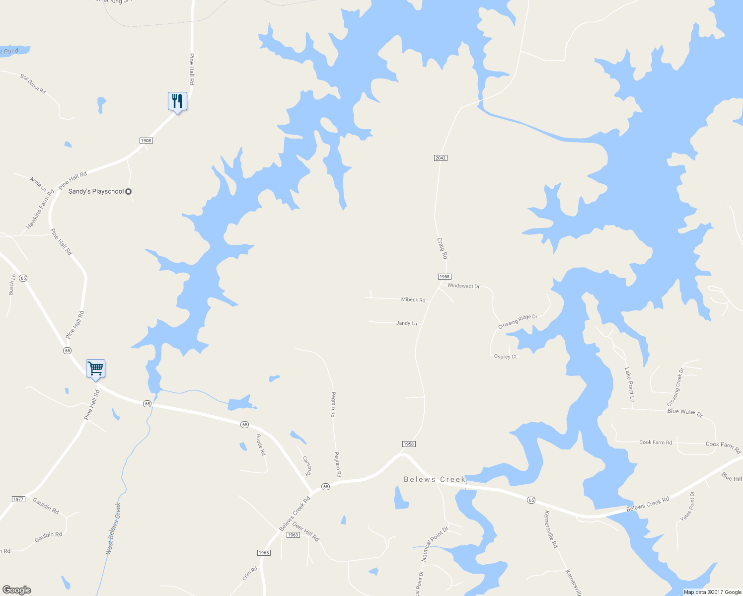map of restaurants, bars, coffee shops, grocery stores, and more near 9010 Mibeck Road in Belews Creek