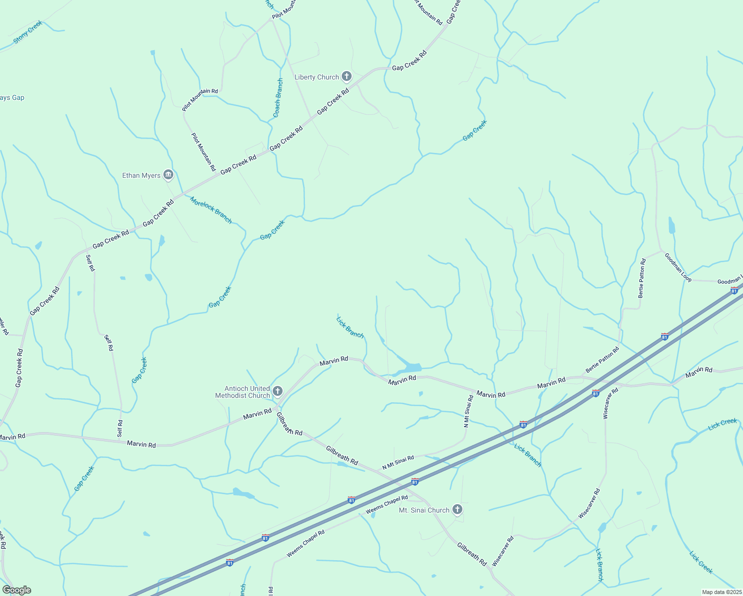 map of restaurants, bars, coffee shops, grocery stores, and more near 345 Pierce Lane in Bulls Gap
