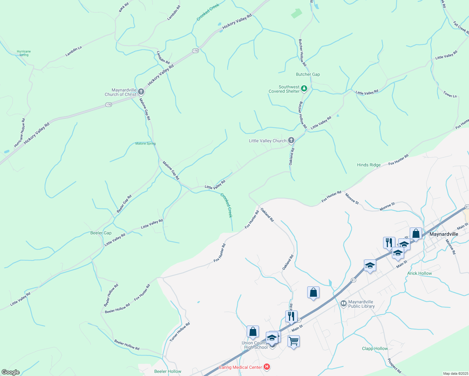 map of restaurants, bars, coffee shops, grocery stores, and more near in Maynardville