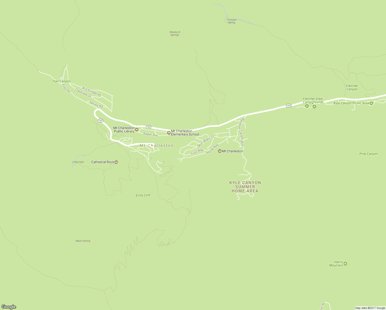 map of restaurants, bars, coffee shops, grocery stores, and more near 4145 Tyrol Way in Mount Charleston