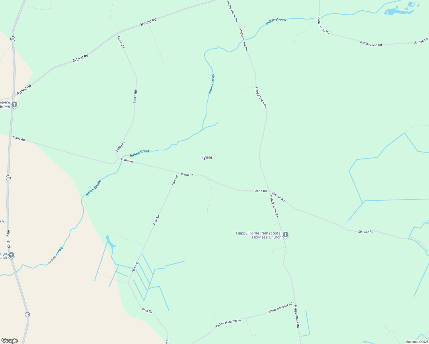 map of restaurants, bars, coffee shops, grocery stores, and more near 431 Icaria Road in Tyner