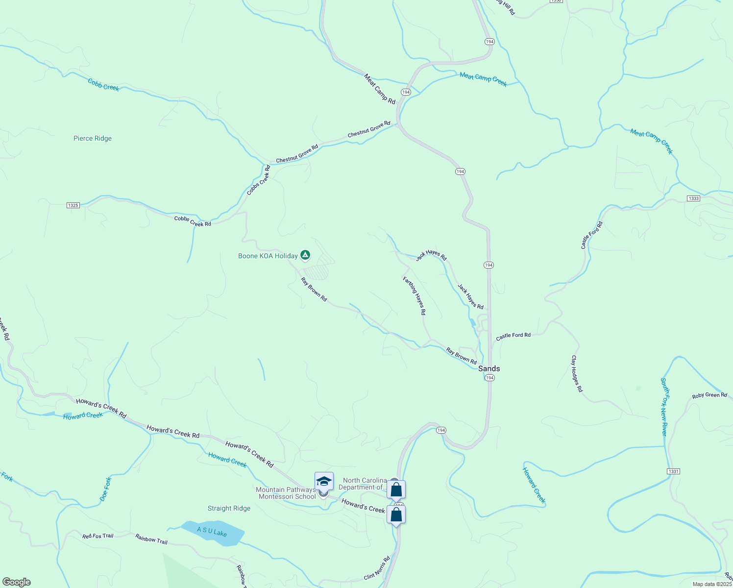 map of restaurants, bars, coffee shops, grocery stores, and more near 344 Mustard Field Road in Boone