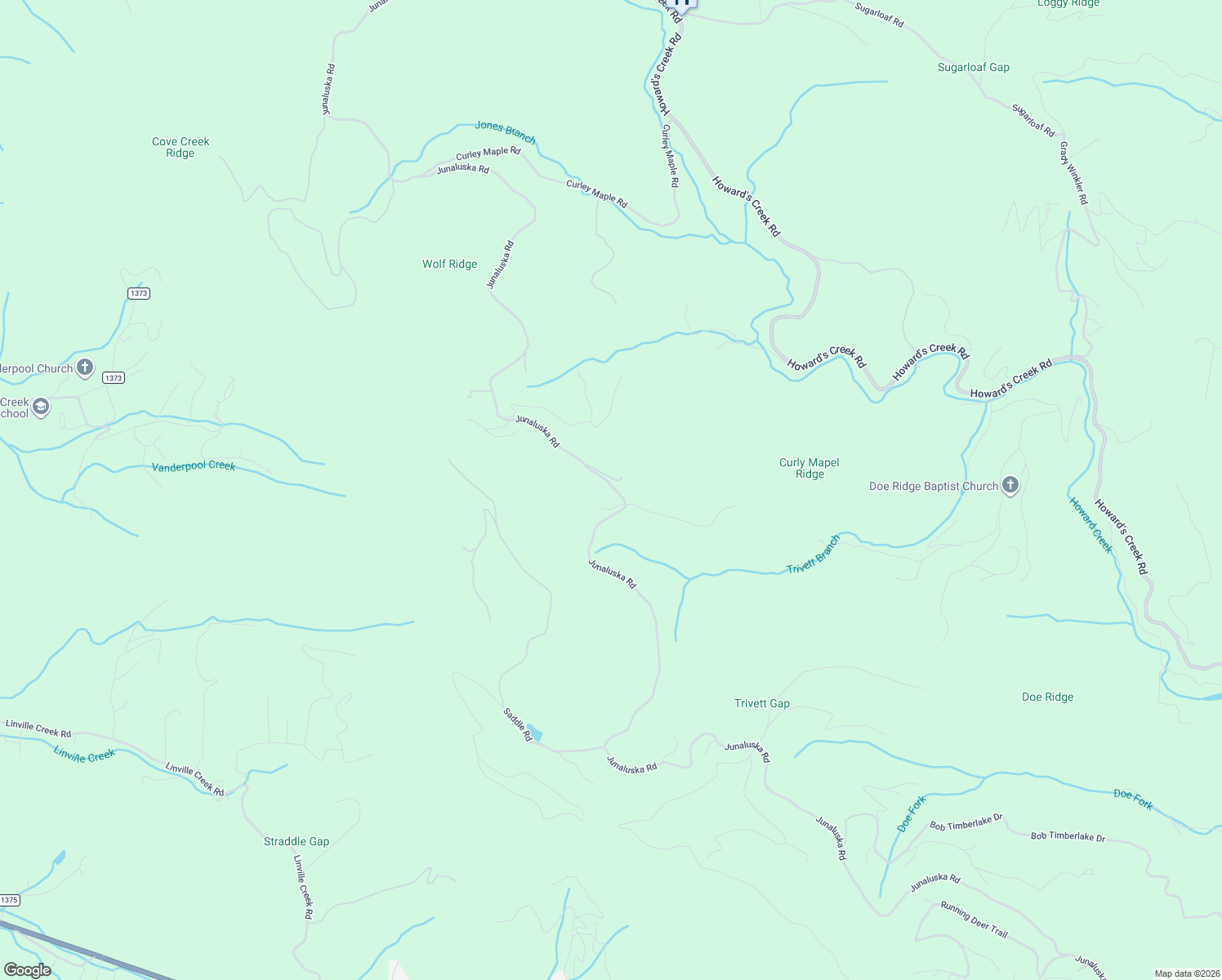 map of restaurants, bars, coffee shops, grocery stores, and more near 5005 Junaluska Road in Boone