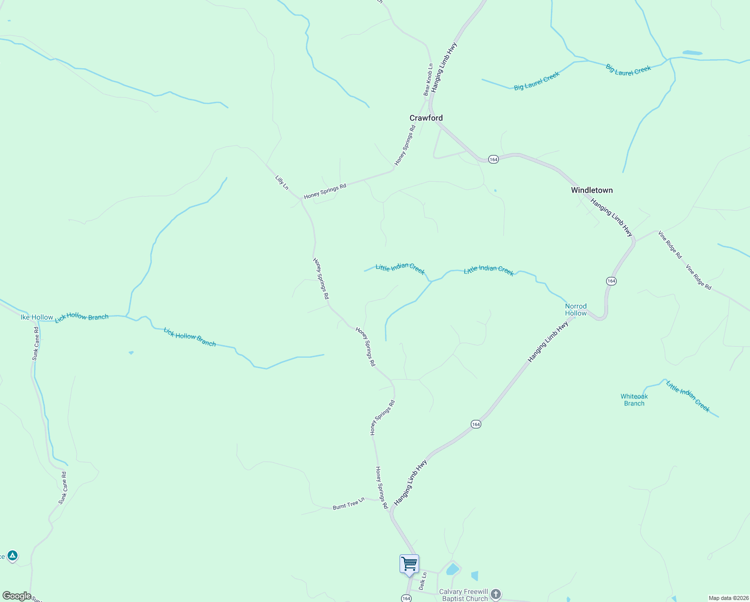 map of restaurants, bars, coffee shops, grocery stores, and more near 509-605 Honey Springs Road in Crawford