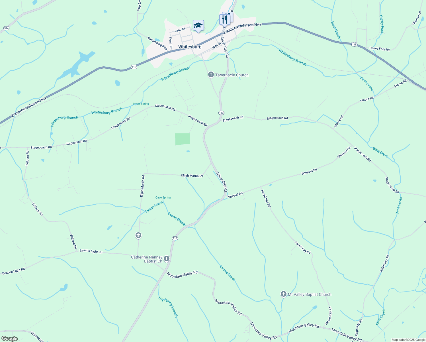map of restaurants, bars, coffee shops, grocery stores, and more near 1050 Silver City Rd in Whitesburg