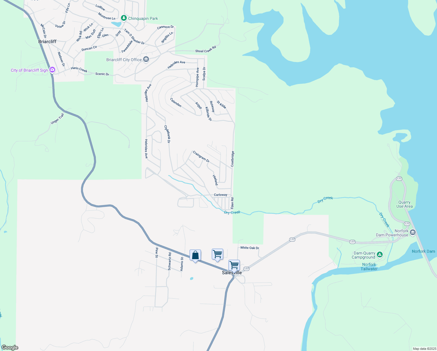 map of restaurants, bars, coffee shops, grocery stores, and more near Hieland in Mountain Home