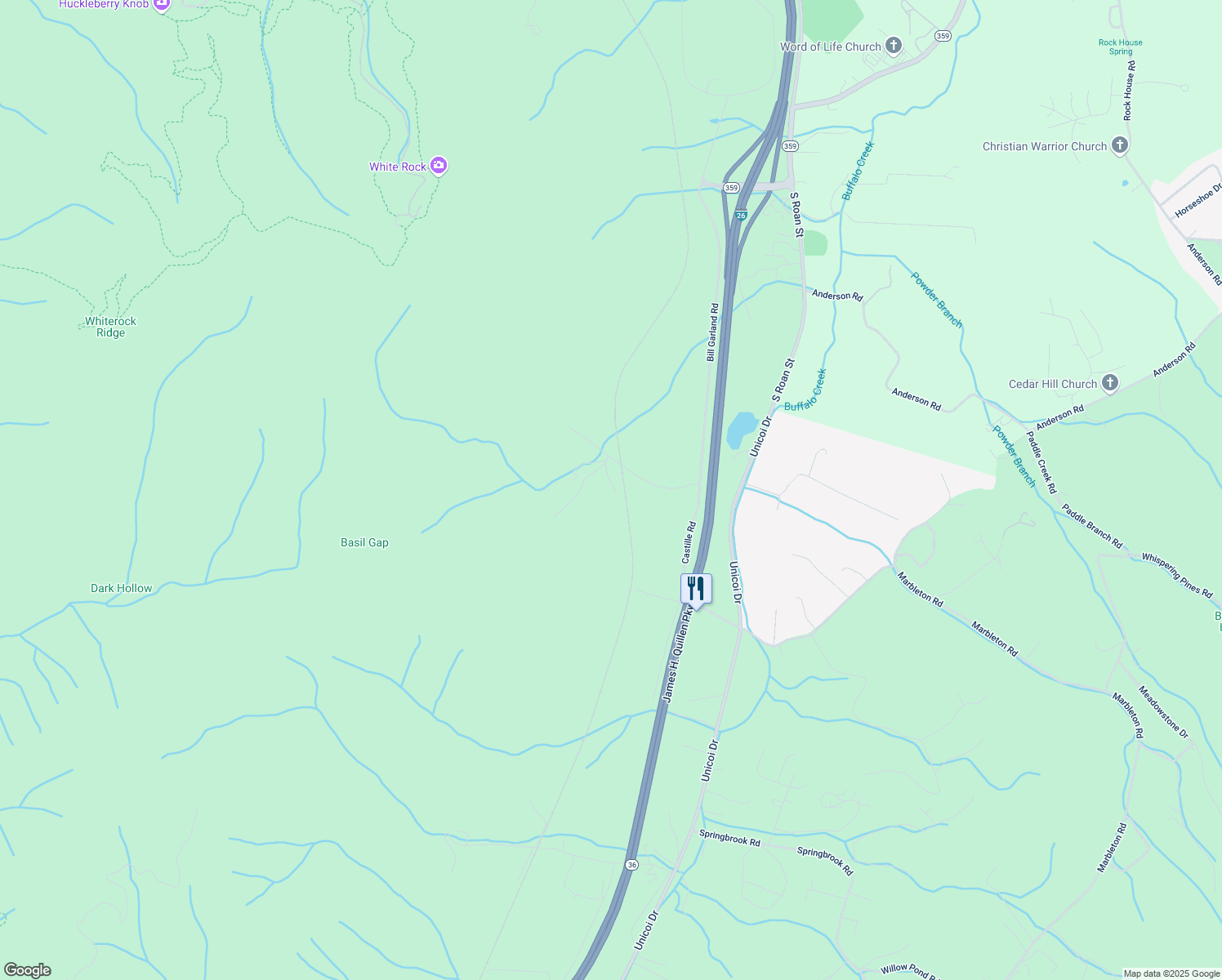 map of restaurants, bars, coffee shops, grocery stores, and more near 173 Sutphin Road in Johnson City