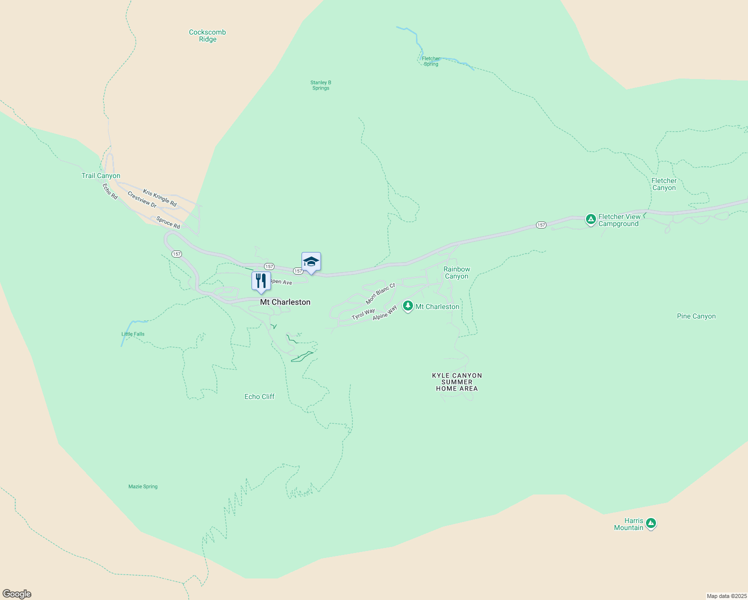 map of restaurants, bars, coffee shops, grocery stores, and more near 4101 Mont Blanc Way in Mount Charleston