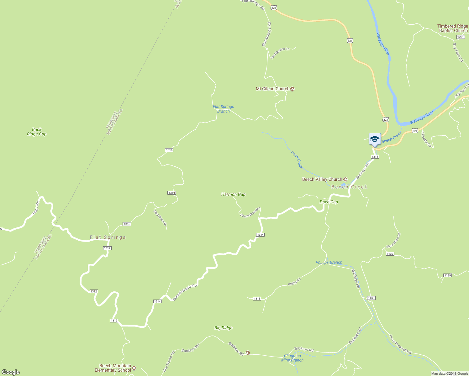 map of restaurants, bars, coffee shops, grocery stores, and more near 362 Beech Crossing in Elk Park