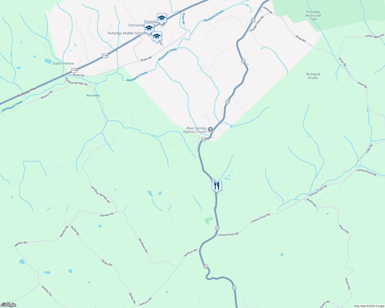 map of restaurants, bars, coffee shops, grocery stores, and more near 180 Farrow Road in Rutledge