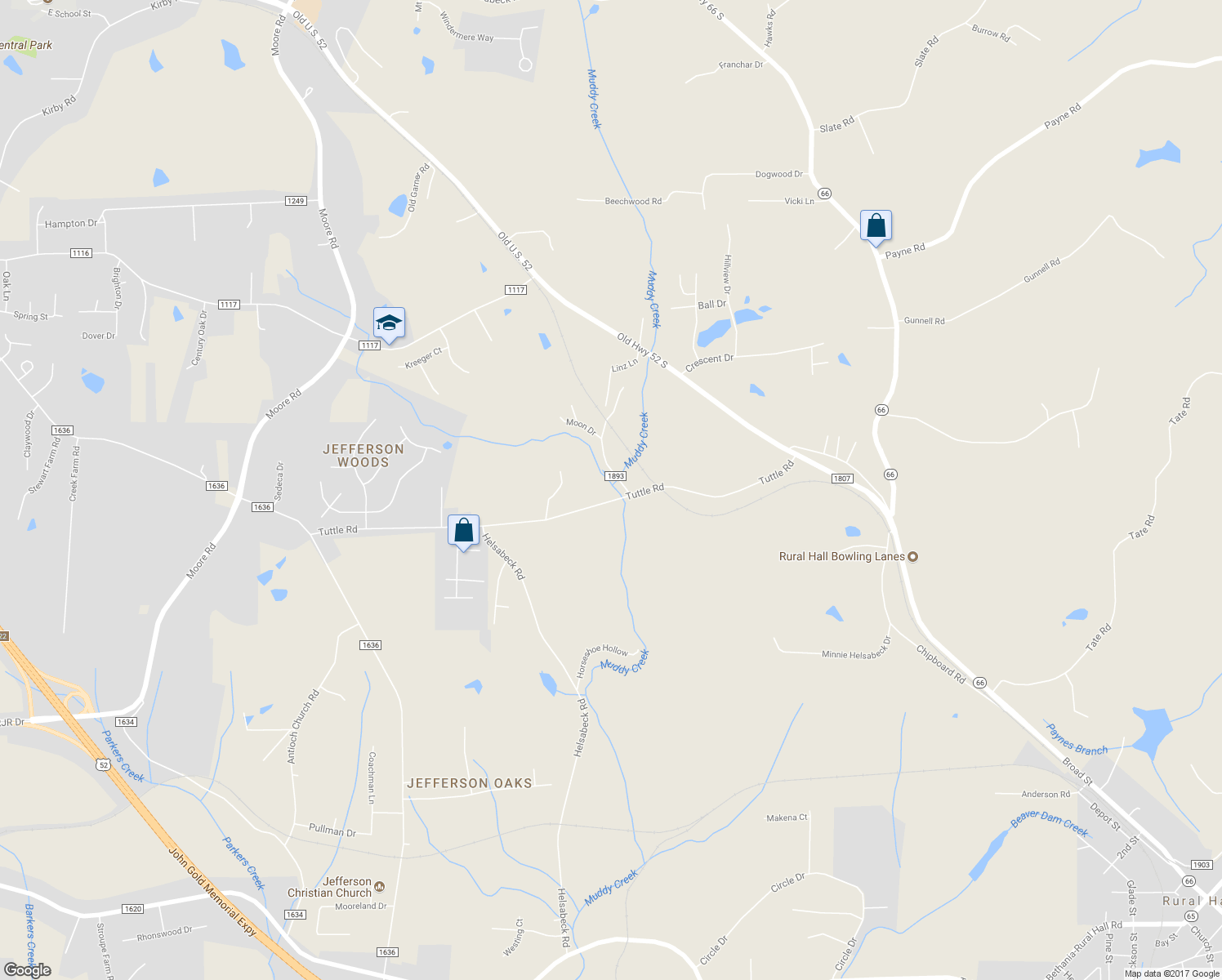 map of restaurants, bars, coffee shops, grocery stores, and more near 579 Tuttle Road in Rural Hall
