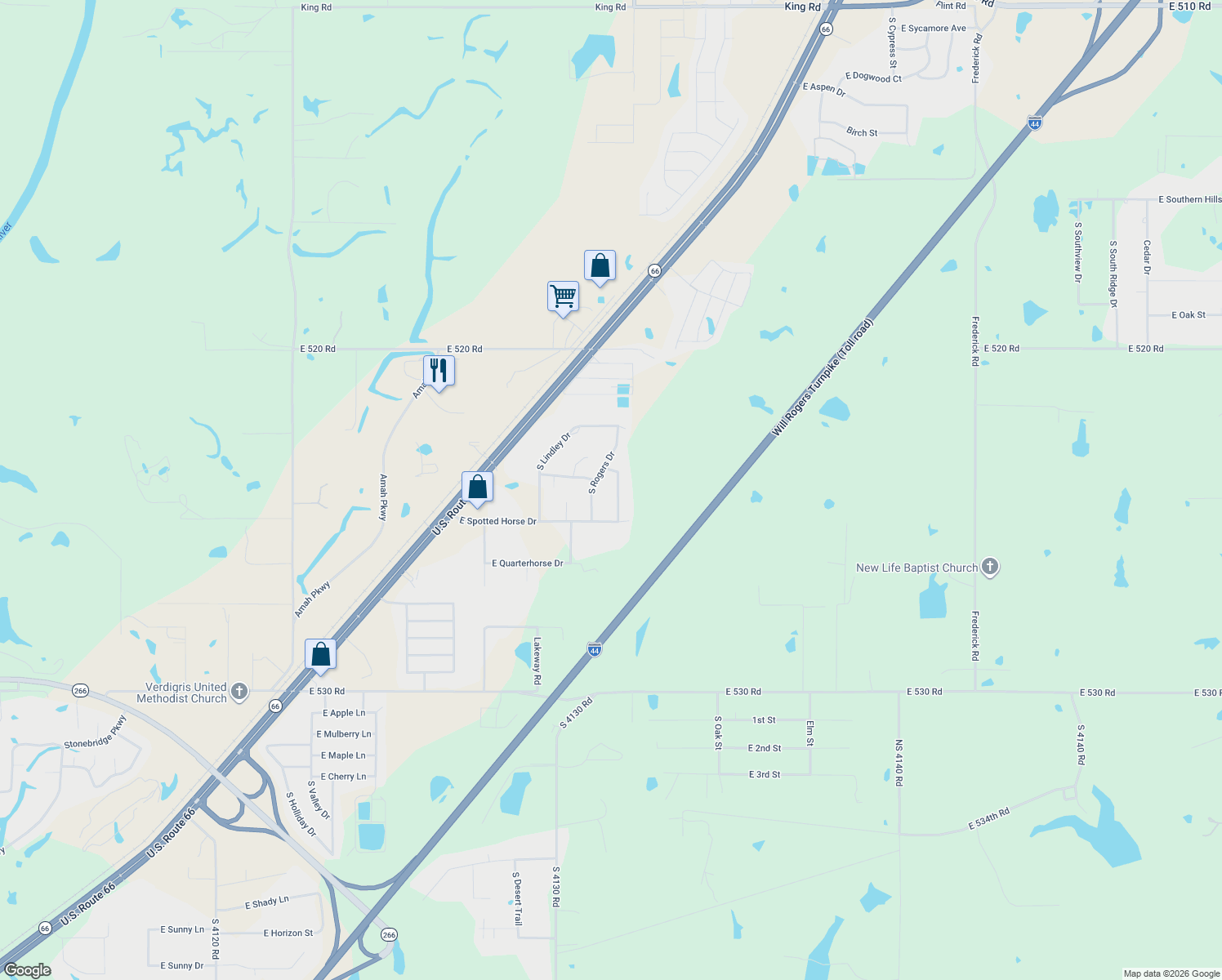 map of restaurants, bars, coffee shops, grocery stores, and more near 24422 S Bellmon St in Claremore