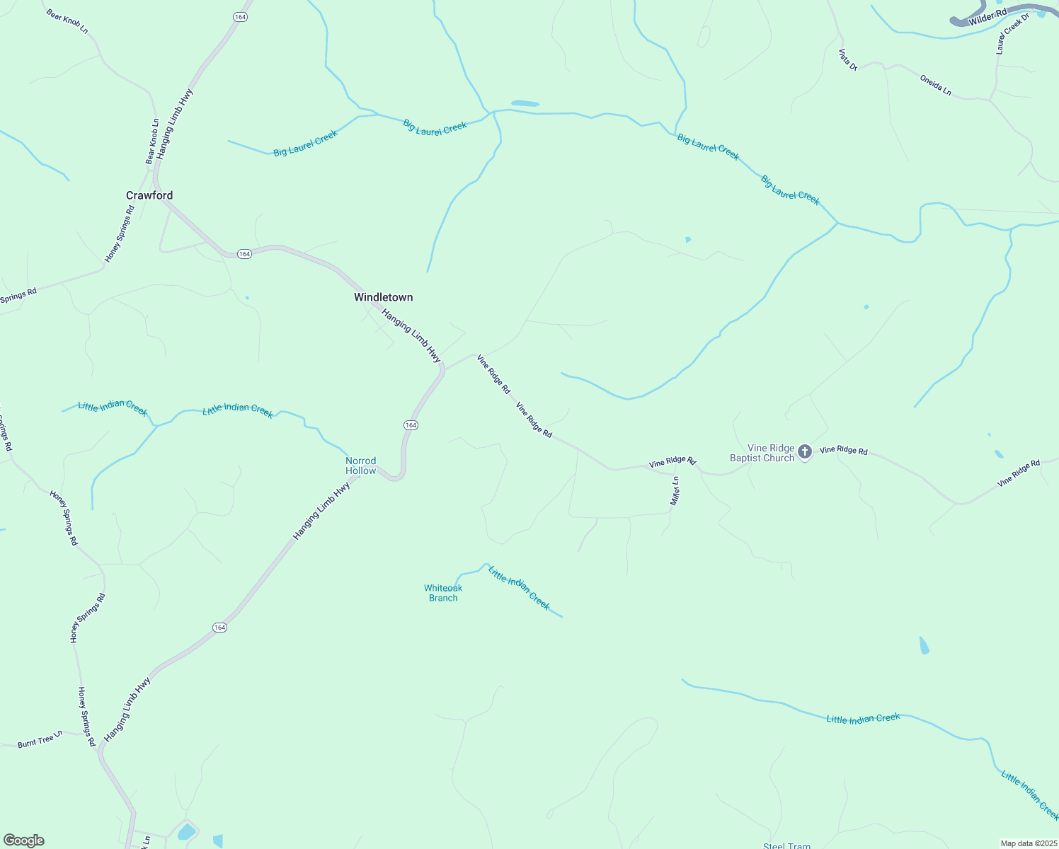 map of restaurants, bars, coffee shops, grocery stores, and more near 260 Vine Ridge Road in Crawford