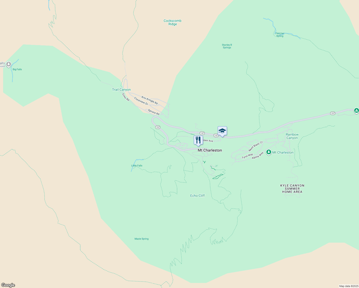 map of restaurants, bars, coffee shops, grocery stores, and more near 265 Rim Road in Mount Charleston