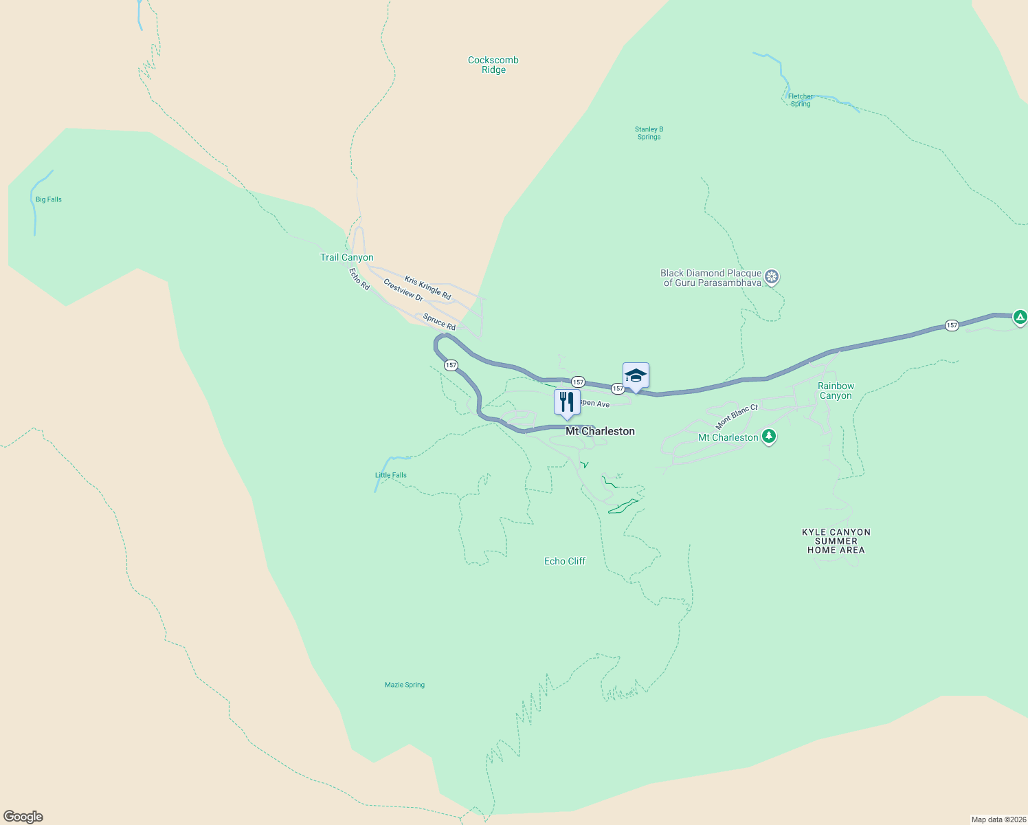 map of restaurants, bars, coffee shops, grocery stores, and more near 4811 Knotty Pine Way in Mount Charleston
