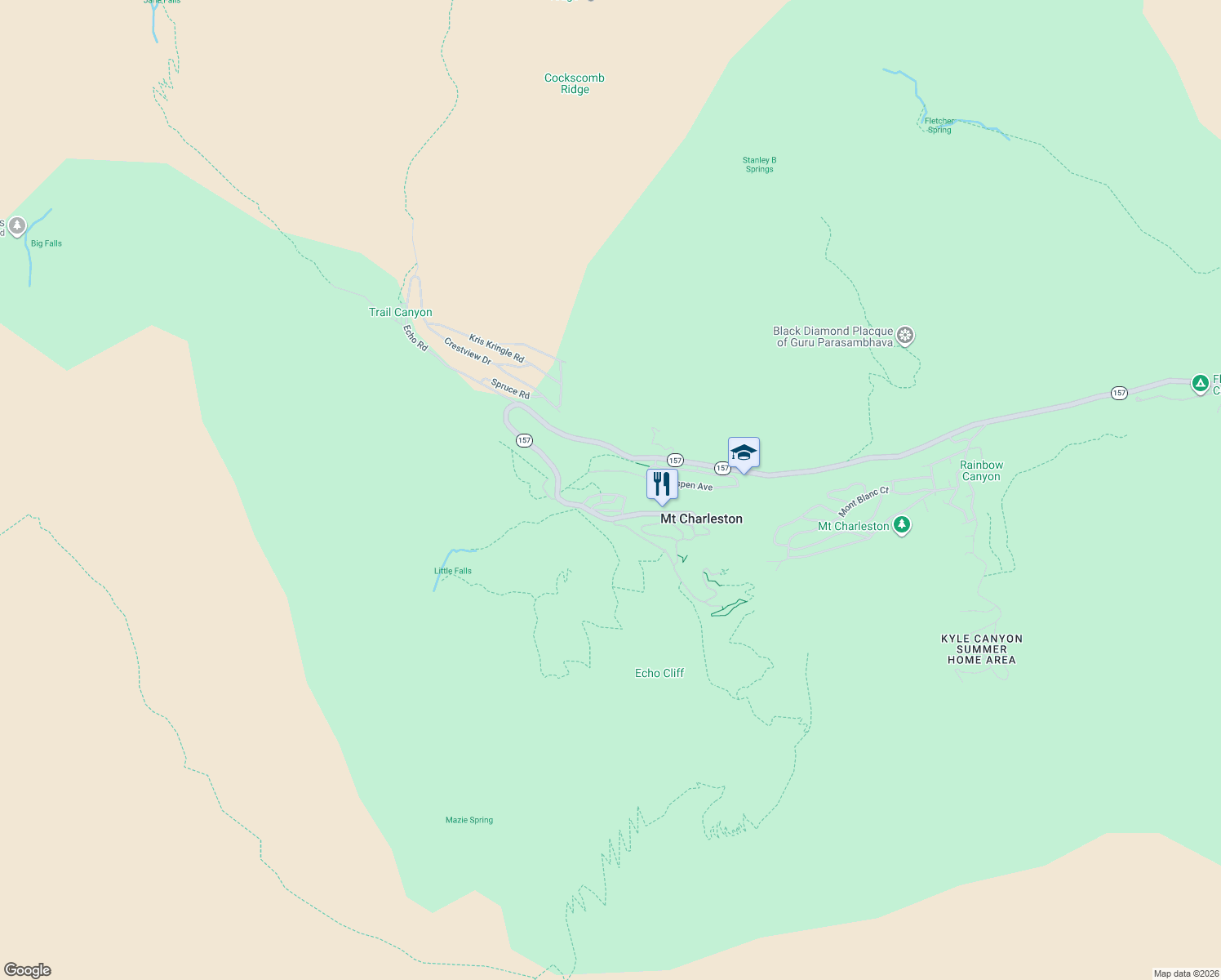map of restaurants, bars, coffee shops, grocery stores, and more near 4778 Knotty Pine Way in Mount Charleston