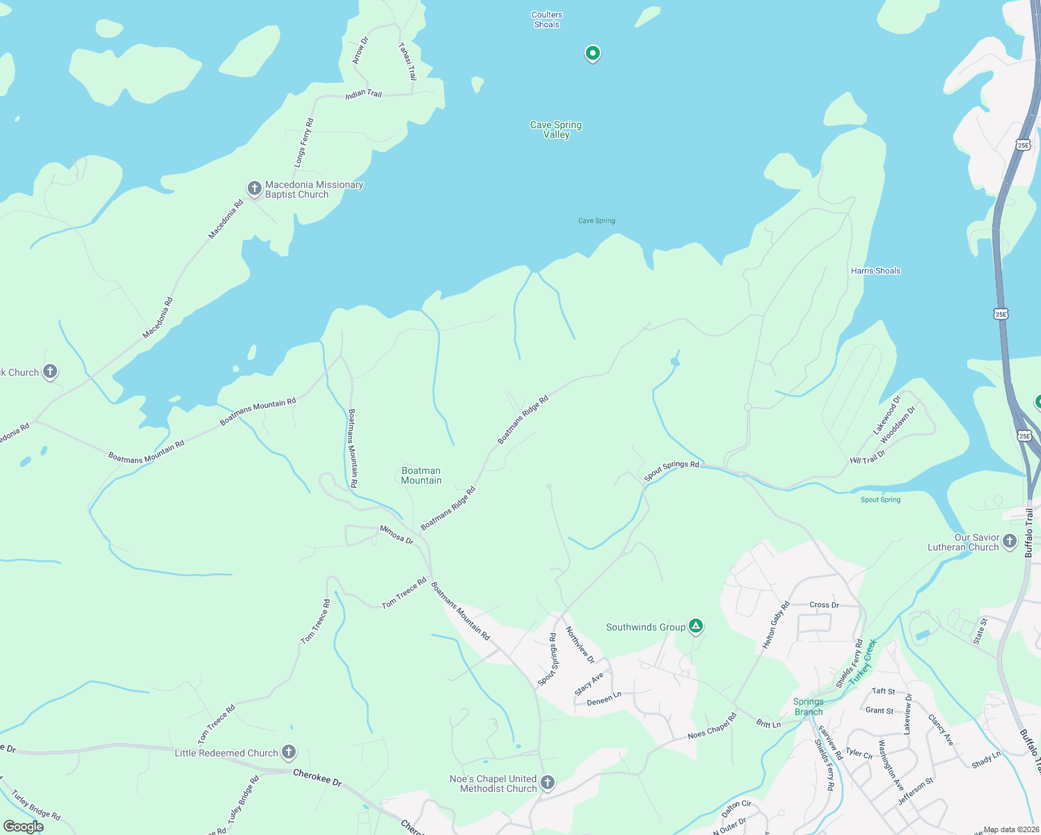 map of restaurants, bars, coffee shops, grocery stores, and more near Boatmans Ridge Road in Morristown