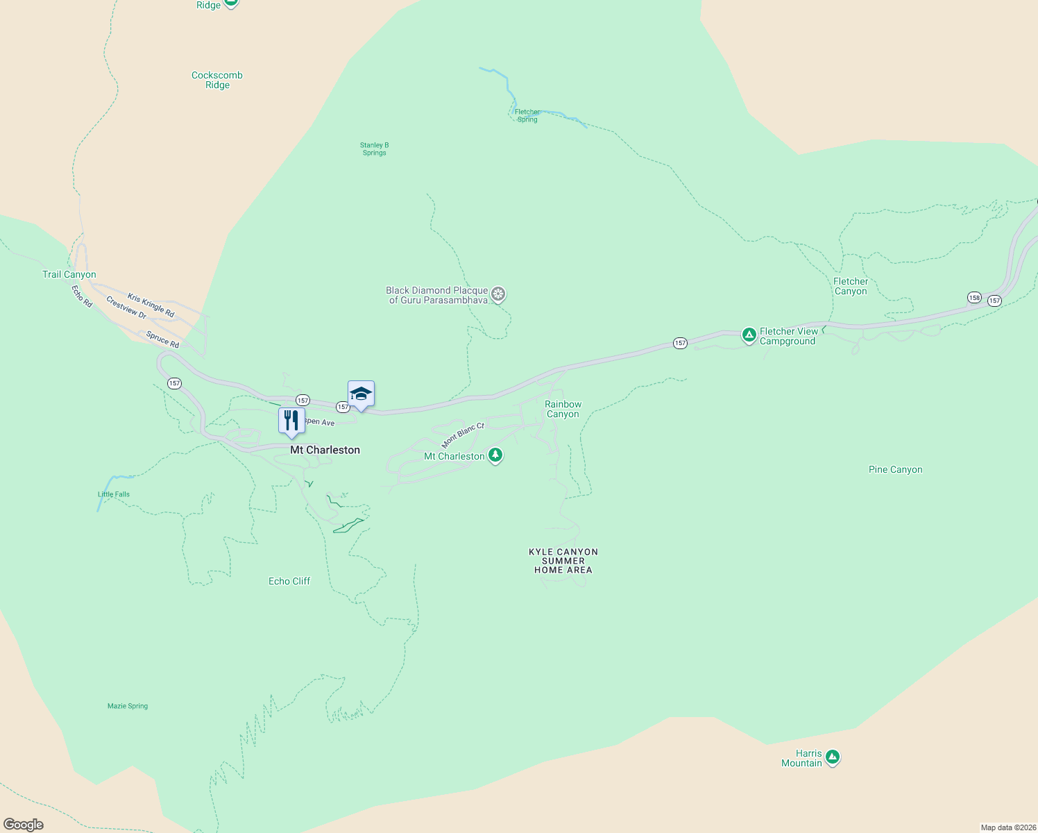 map of restaurants, bars, coffee shops, grocery stores, and more near 3971 Arlberg Way in Mount Charleston
