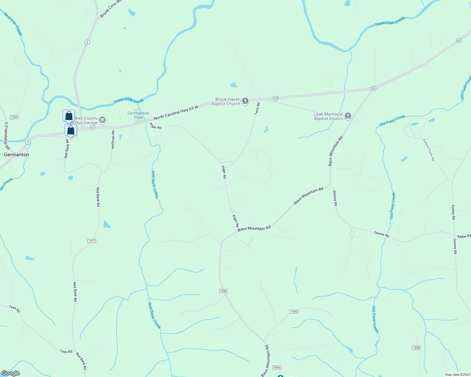 map of restaurants, bars, coffee shops, grocery stores, and more near 8913 Kiger Road in Germanton