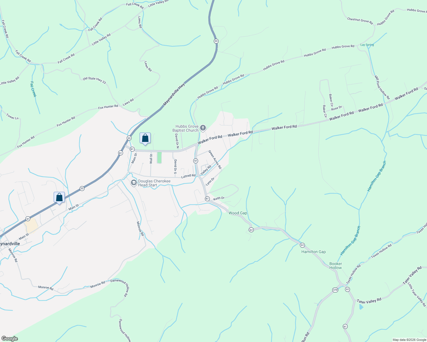 map of restaurants, bars, coffee shops, grocery stores, and more near 126 Spring Branch Drive in Maynardville