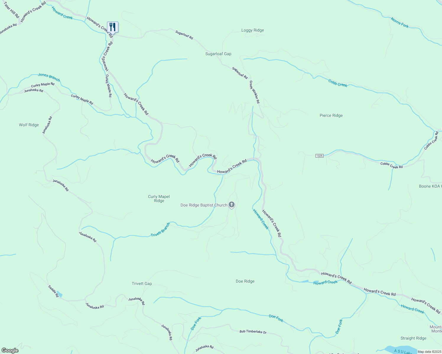 map of restaurants, bars, coffee shops, grocery stores, and more near 107 Ron Ragan Drive in Boone