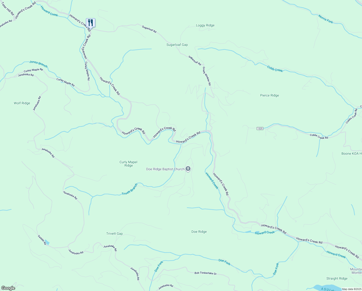 map of restaurants, bars, coffee shops, grocery stores, and more near 107 Ron Ragan Drive in Boone