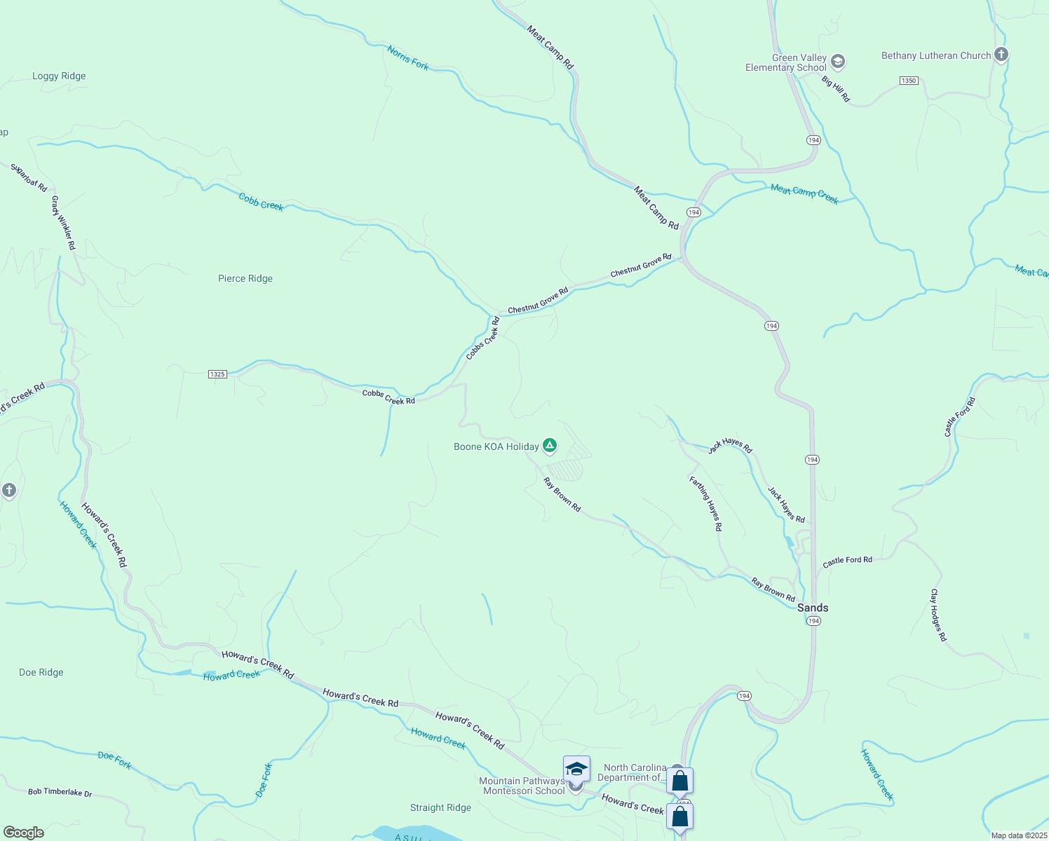 map of restaurants, bars, coffee shops, grocery stores, and more near 762 Ray Brown Road in Boone