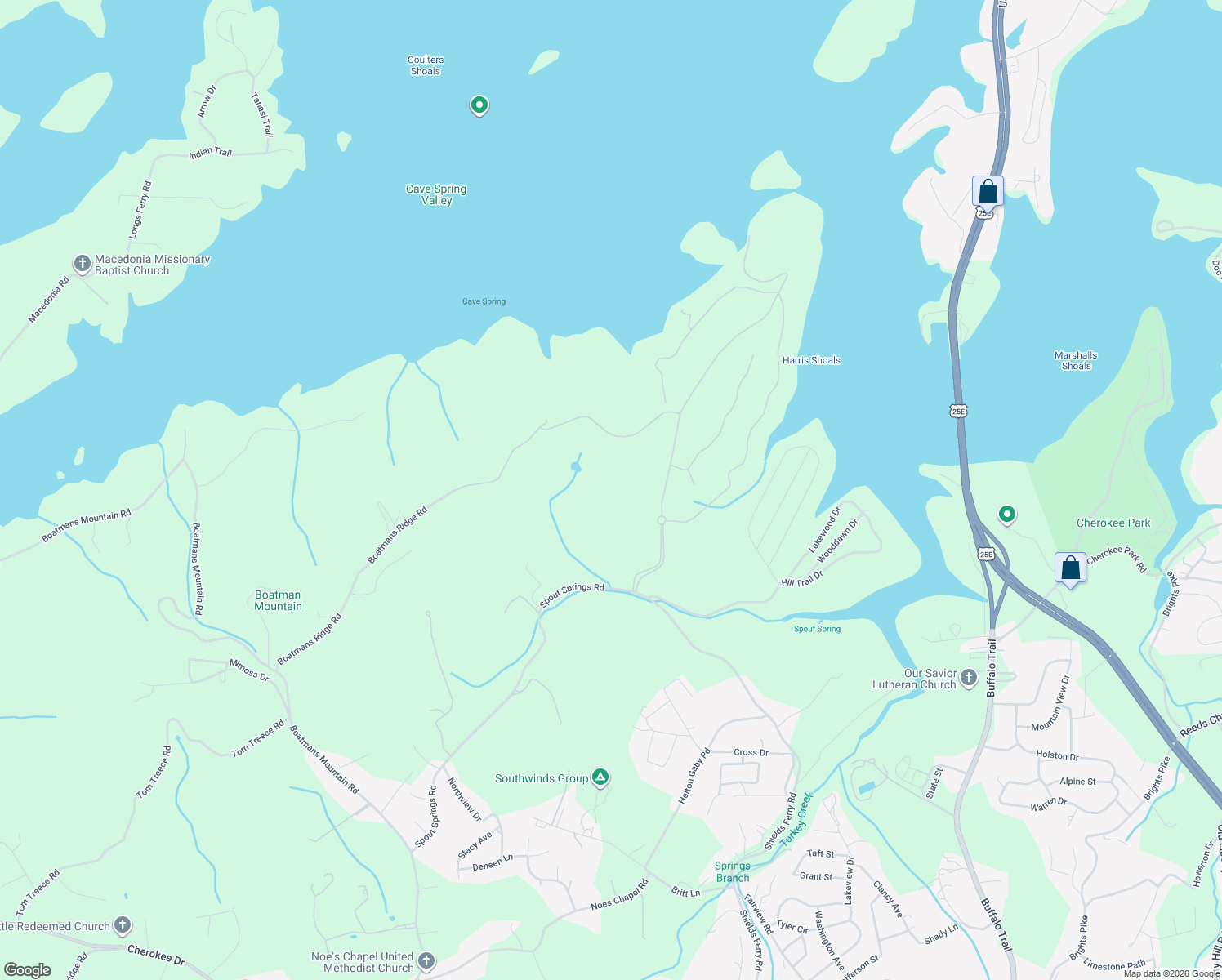 map of restaurants, bars, coffee shops, grocery stores, and more near 2799 Dawns Trace in Morristown