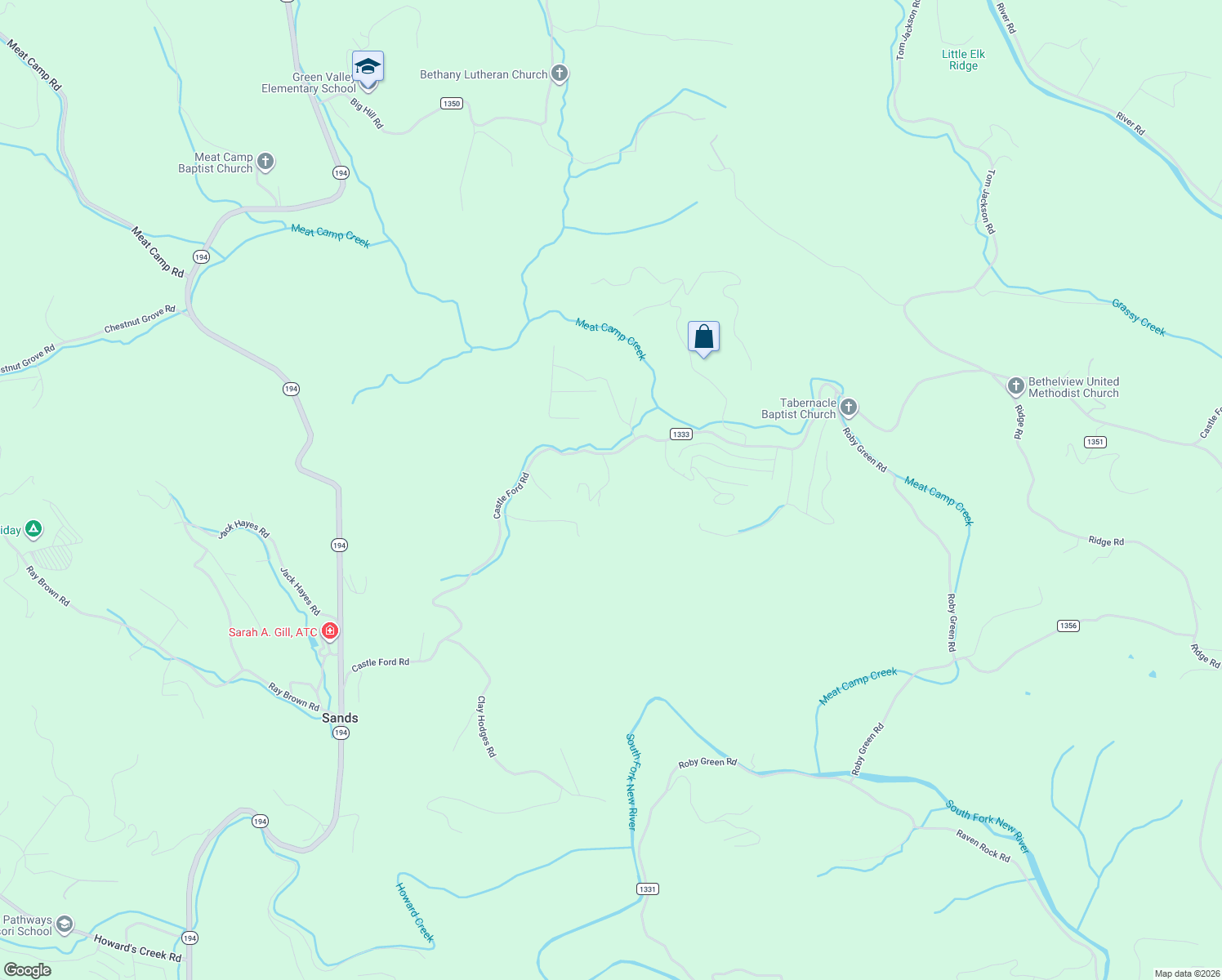 map of restaurants, bars, coffee shops, grocery stores, and more near 1436 Castle Ford Road in Boone