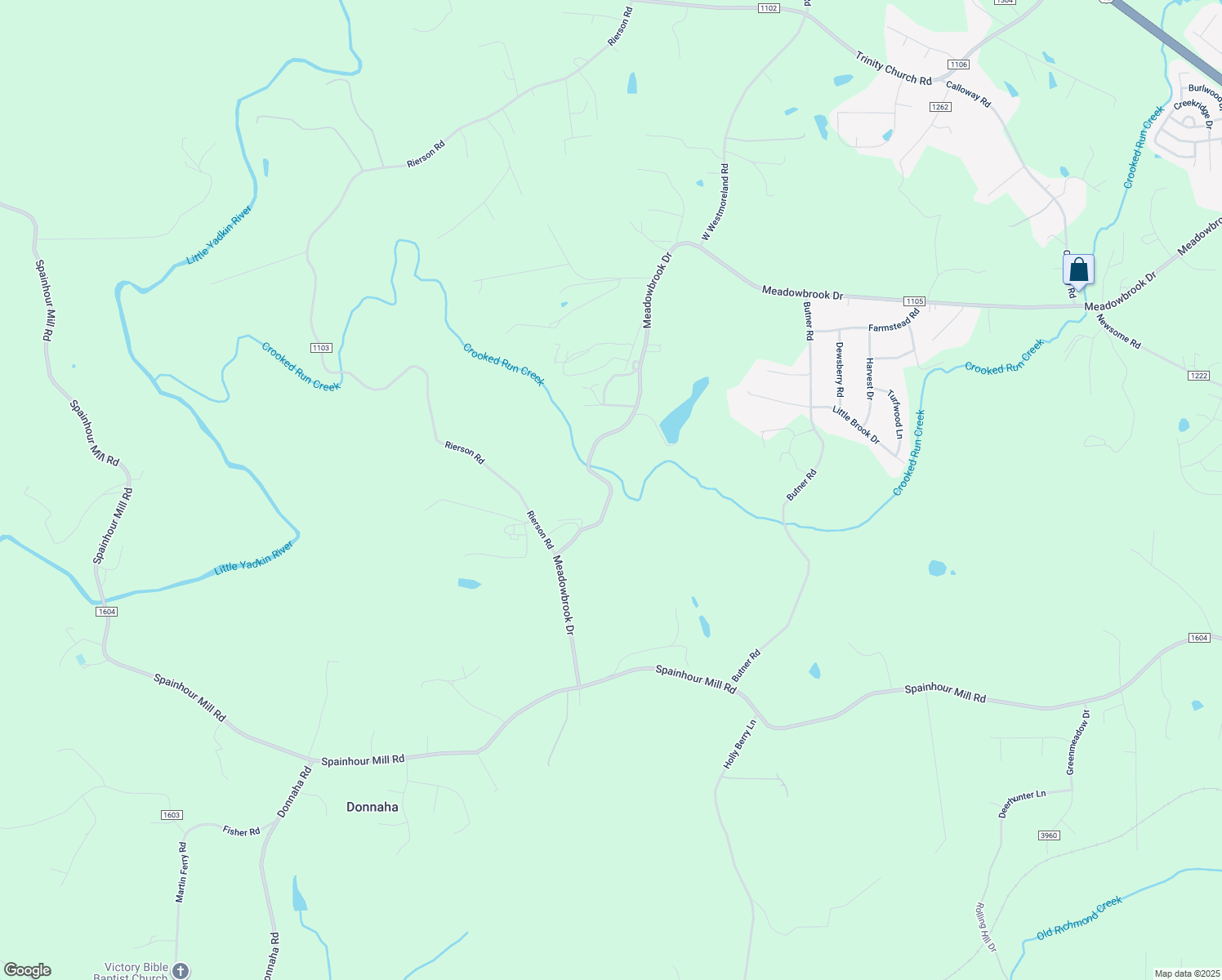 map of restaurants, bars, coffee shops, grocery stores, and more near Meadowbrook Drive in Tobaccoville