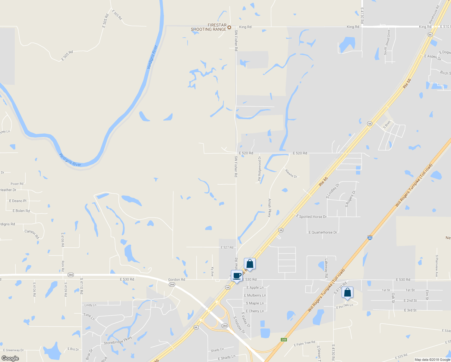 map of restaurants, bars, coffee shops, grocery stores, and more near 24202 South 4120 Road in Claremore