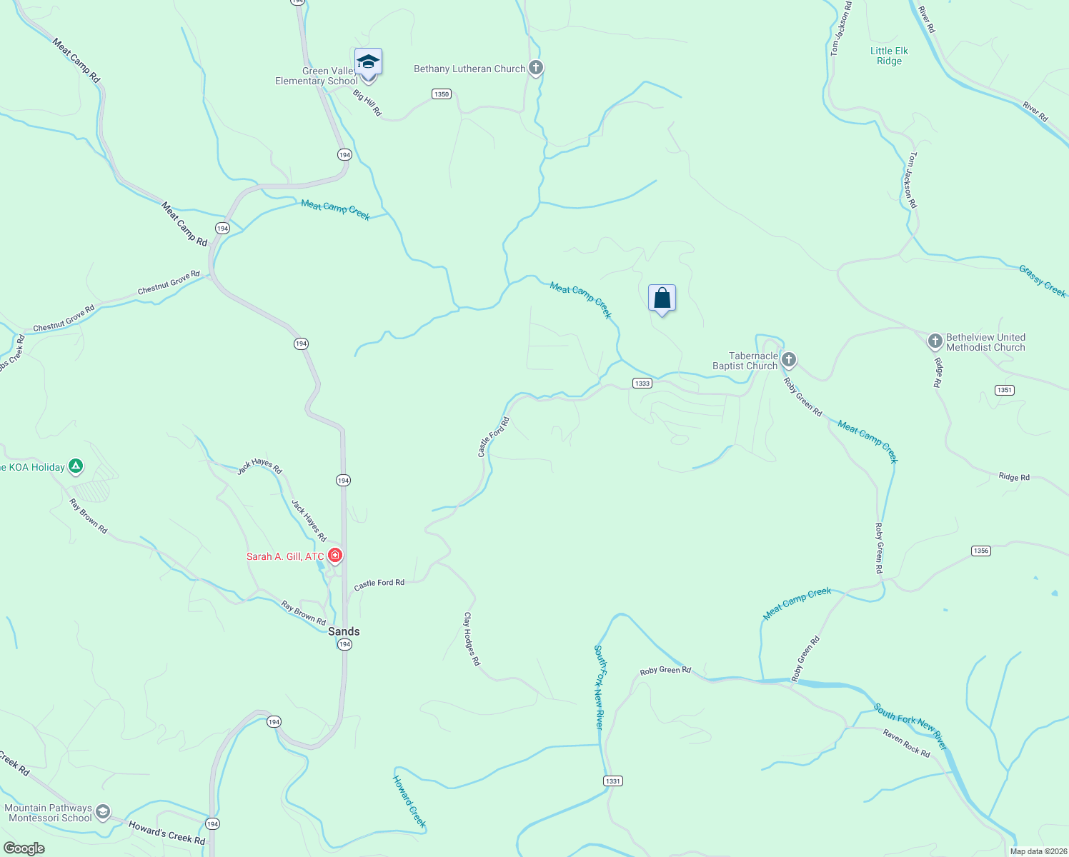 map of restaurants, bars, coffee shops, grocery stores, and more near 1034-1084 Castle Ford Road in Boone
