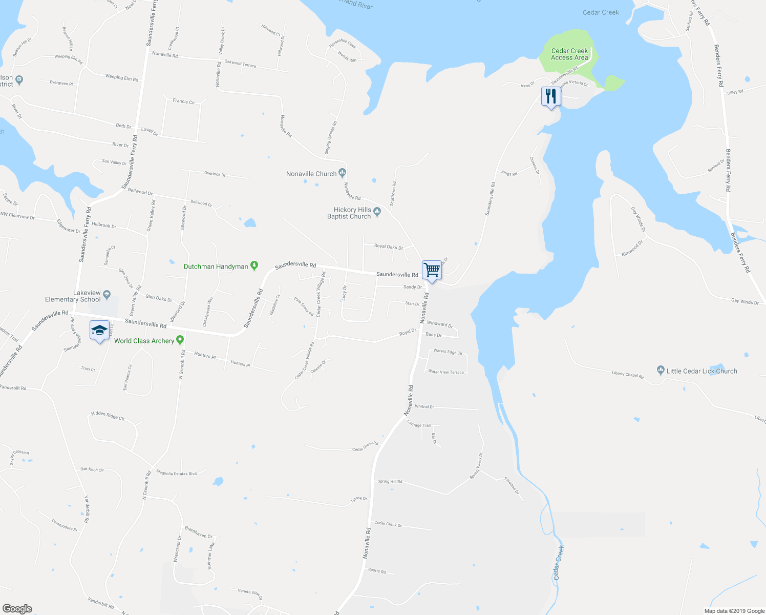 map of restaurants, bars, coffee shops, grocery stores, and more near 118 Starr Dr in Mt Juliet