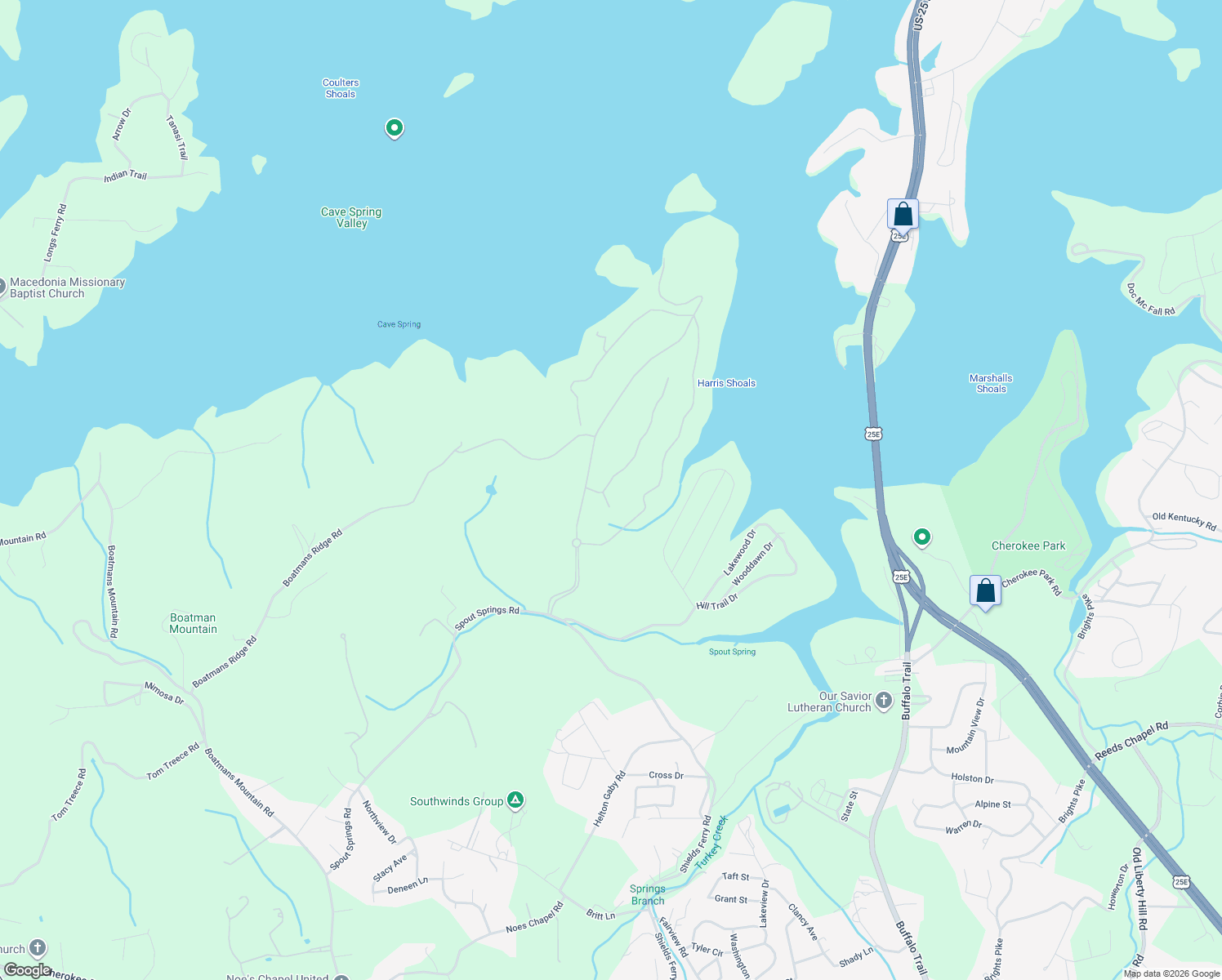 map of restaurants, bars, coffee shops, grocery stores, and more near 2519 Channel Cove in Morristown
