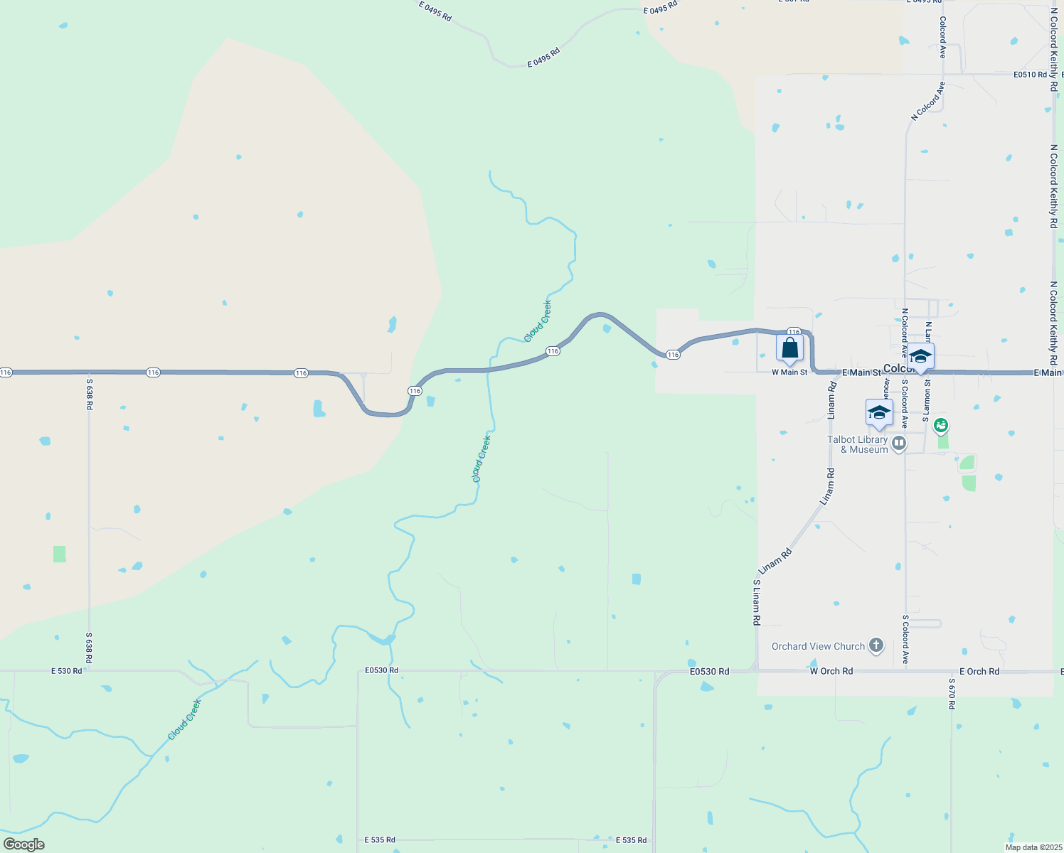 map of restaurants, bars, coffee shops, grocery stores, and more near 16273 Oklahoma 116 in Colcord