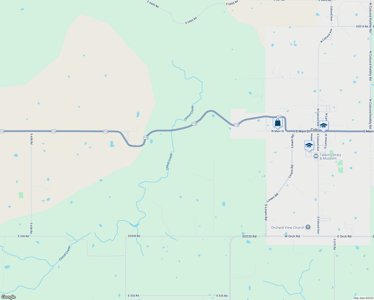 map of restaurants, bars, coffee shops, grocery stores, and more near 16273 Oklahoma 116 in Colcord
