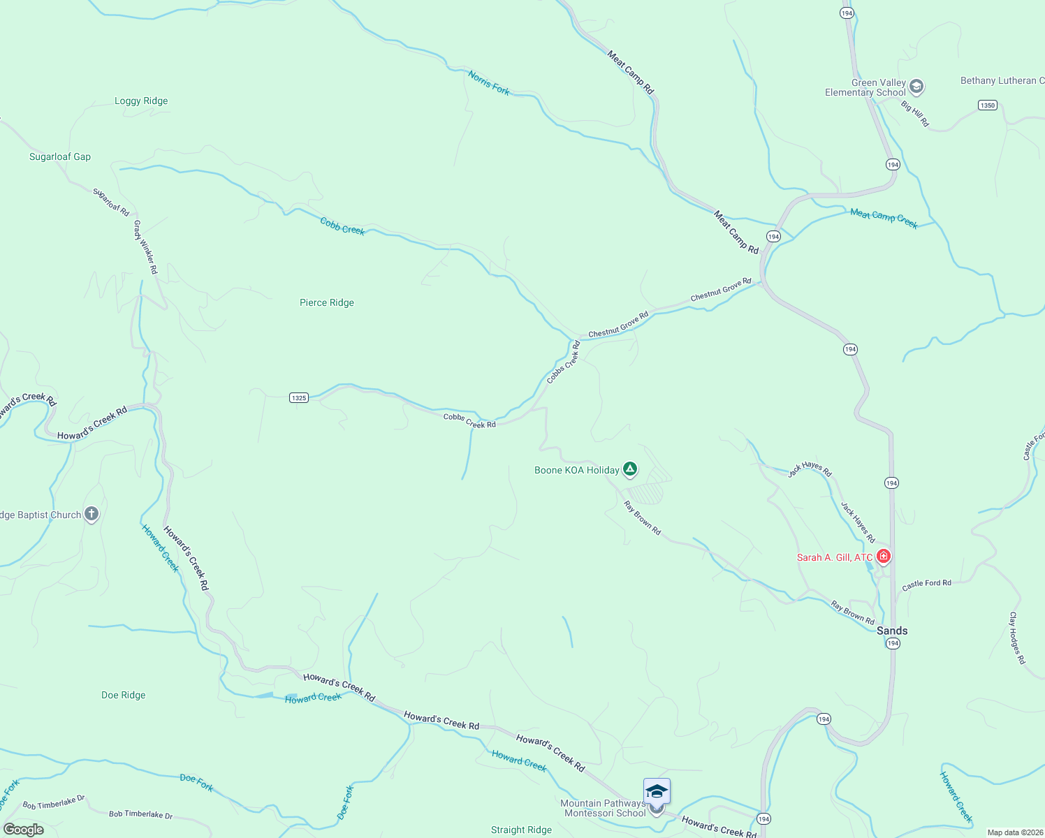 map of restaurants, bars, coffee shops, grocery stores, and more near 551 Cobbs Creek Road in Boone
