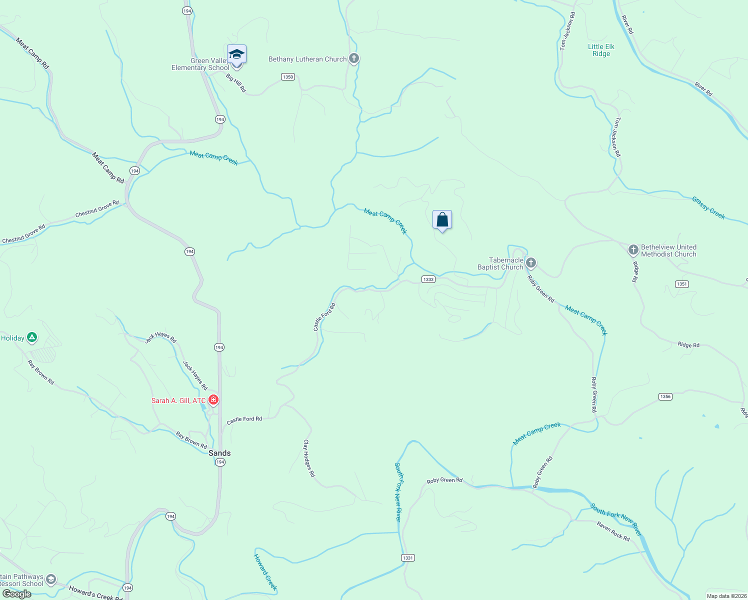 map of restaurants, bars, coffee shops, grocery stores, and more near 1436 Castle Ford Road in Boone