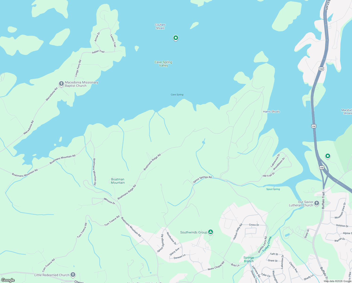 map of restaurants, bars, coffee shops, grocery stores, and more near 2047 Boatmans Ridge Road in Morristown