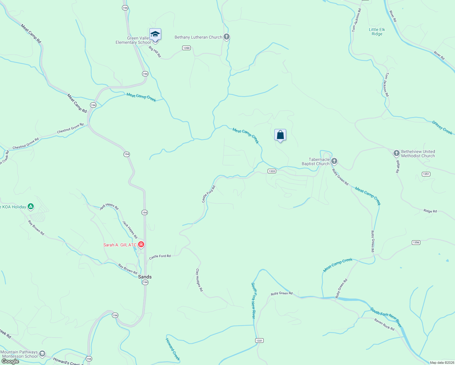 map of restaurants, bars, coffee shops, grocery stores, and more near 1034-1084 Castle Ford Road in Boone